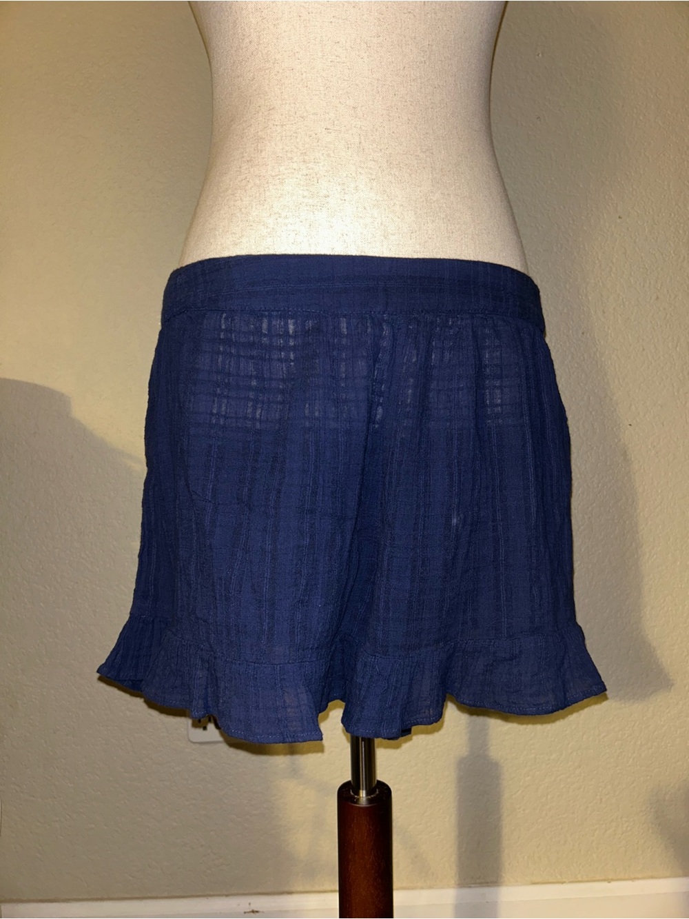 Anthropology Navy Blue Gauze Shorts 100% Cotton Ruffle Hem Mini Shorts